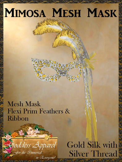 *Goddess* Mimosa Mesh Mask Gold Silver Feathers