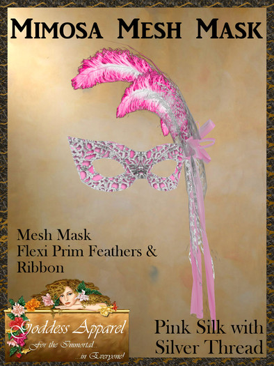 *Goddess* Mimosa Mesh Mask Pink Silver Feathers