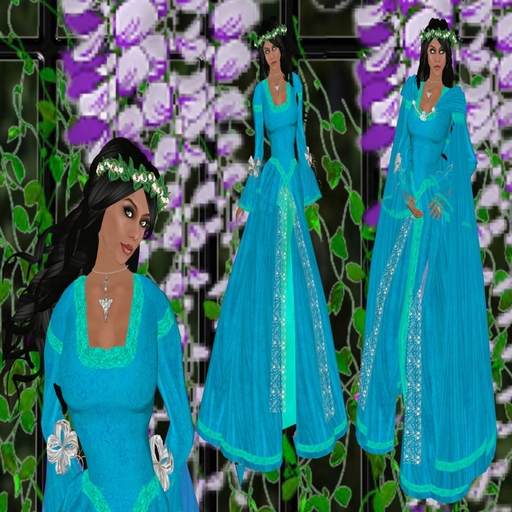 ARWEN MIDIEVIL DRESS TURQUIOSE WITH SHOES ,NECKLACE, AND CLOAK