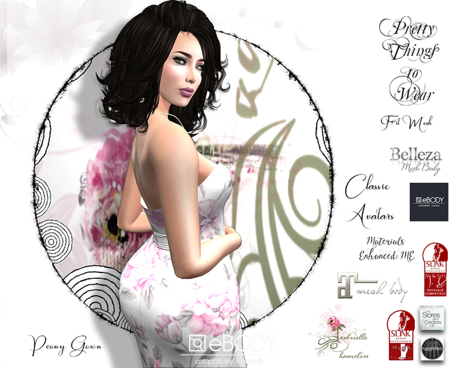 .::Pretty Peony::. Single Gown 'Rose' - with Studded Pumps Mesh Body Versions and Resizer