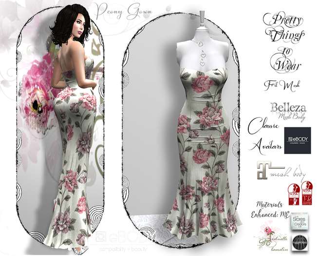 .::Pretty Peony::. Single Gown 'Peony' - with Studded Pumps Mesh Body Versions and Resizer