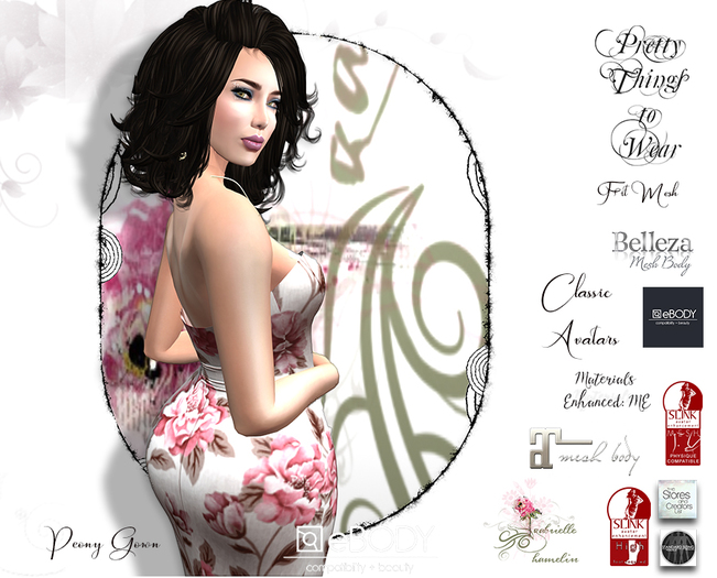 .::Pretty Peony::. Single Gown 'Rouge' - with Studded Pumps Mesh Body Versions and Resizer