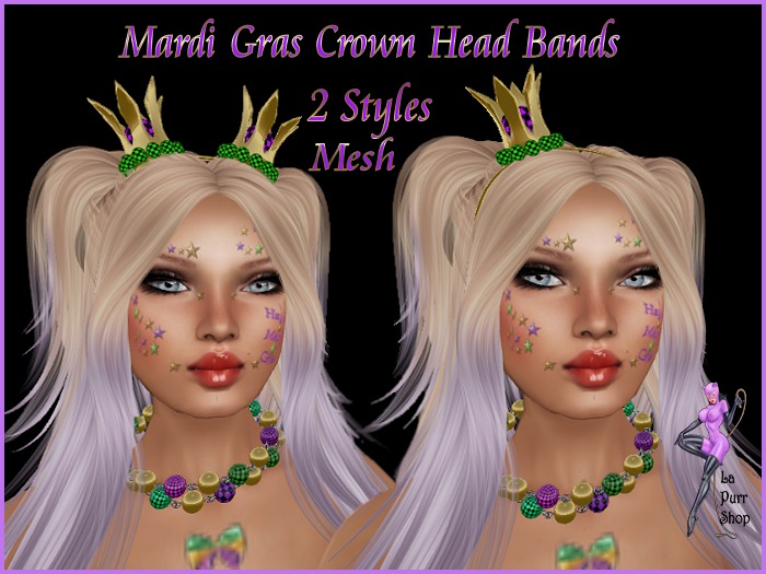 Mardi Gras Mesh "Crown" Head Band Set