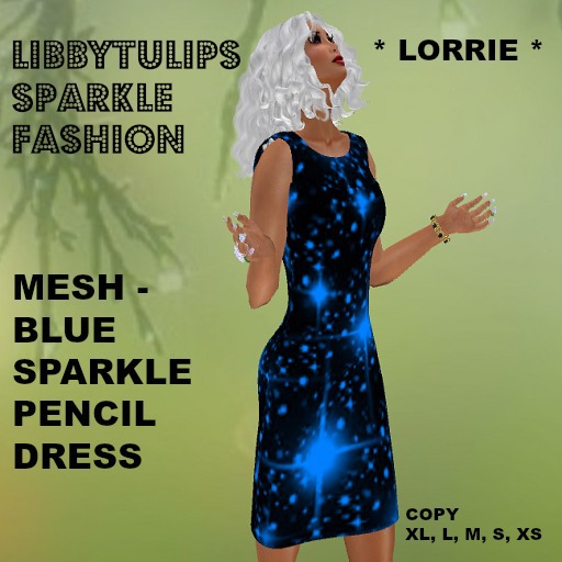 * Lorrie * Blue Sparkle Pencil Dress - Mesh