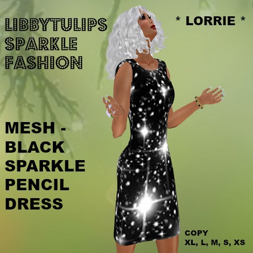 * Lorrie * Black Sparkle Pencil Dress - Mesh