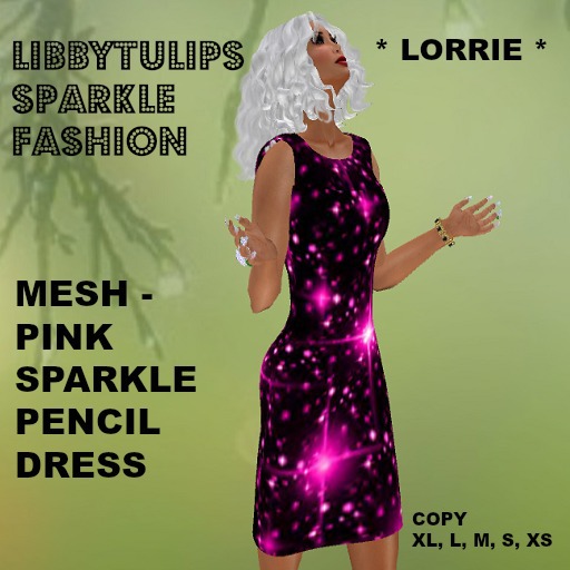 * Lorrie * Pink Sparkle Pencil Dress - Mesh