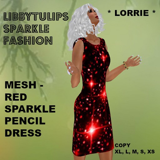 * Lorrie * Red Sparkle Pencil Dress - Mesh