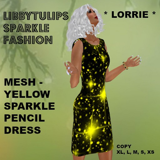 * Lorrie * Yellow Sparkle Pencil Dress - Mesh