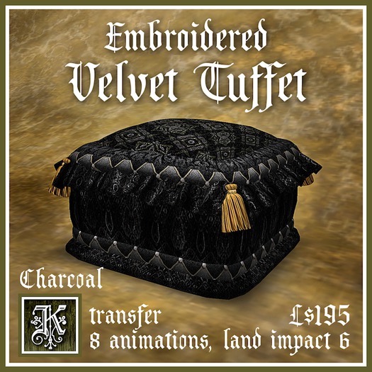 *Kismet* Embroidered Velvet Tuffet - Charcoal