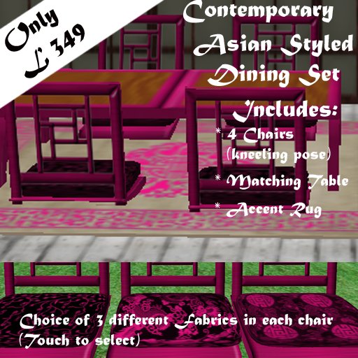 JJs Designs Asian Dining Set Pink