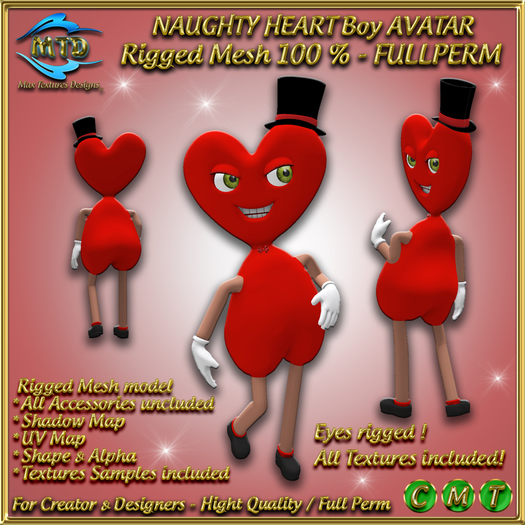 NAUGHTY HEART BOY AVATAR - RIGGED MESH - FULLPERM