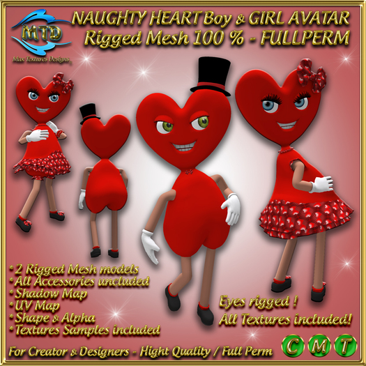 NAUGHTY HEART BOY & GIRL AVATAR - RIGGED MESH - FULLPERM