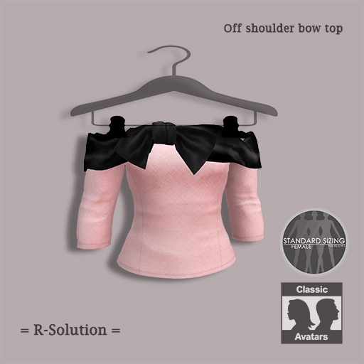 =R-Solution= Off shoulder bow top Black + Light Pink