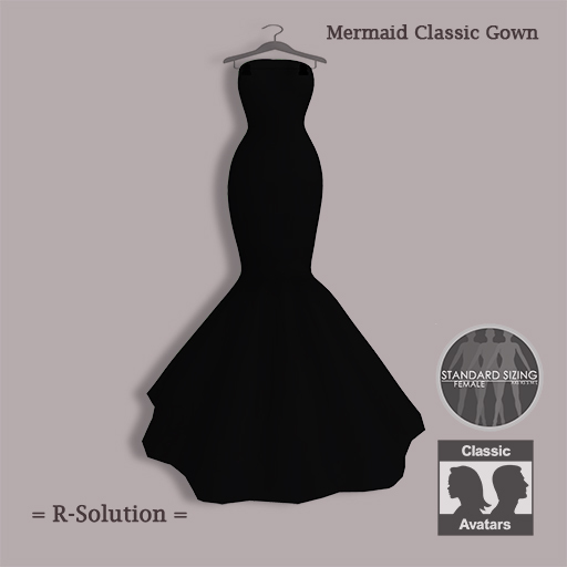 =R-Solution= Classic Mermaid Rigged Mesh Gown Black