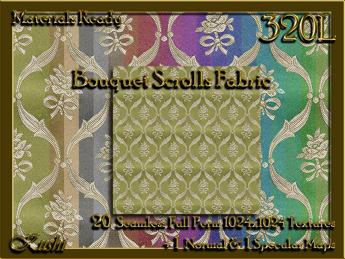 Bouquet Scrolls Fabric Seamless Textures Materials Ready Full Perms 1024x1024