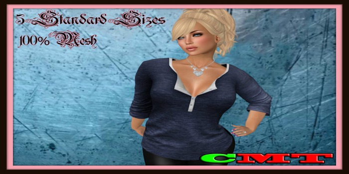 Henley Lowcut Blouse In Blue