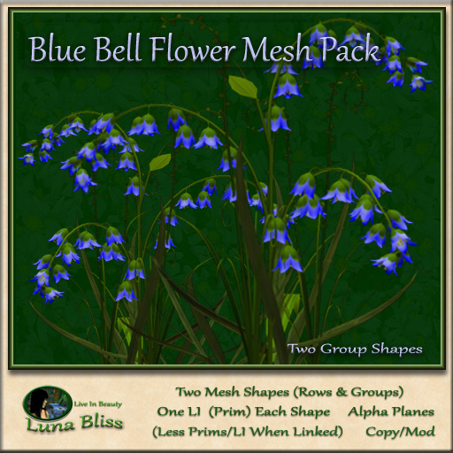 Second Life Marketplace Blue Bell Flower MESH Pack 2 Shapes (boxed)