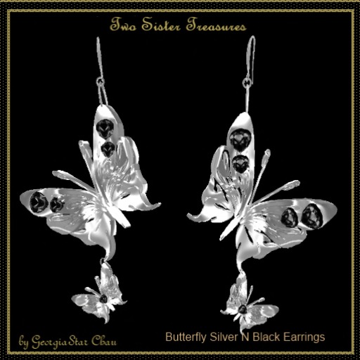 TST Butterfly Silver N Black Earrings.
