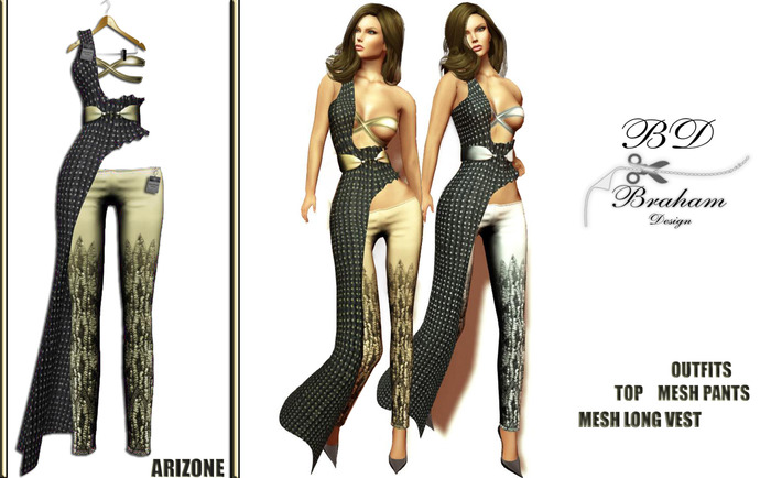Braham Design Yellow Arizone Vest Top & Pants Mesh Outfits