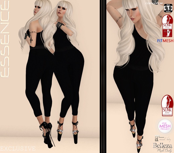 :ESSENCE:ROMPER ONE SHOULDER  BLACK 