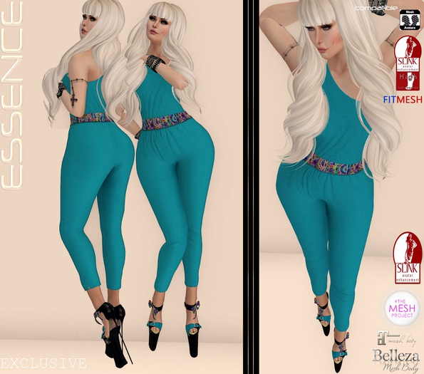 :ESSENCE:ROMPER ONE SHOULDER  BLUE 