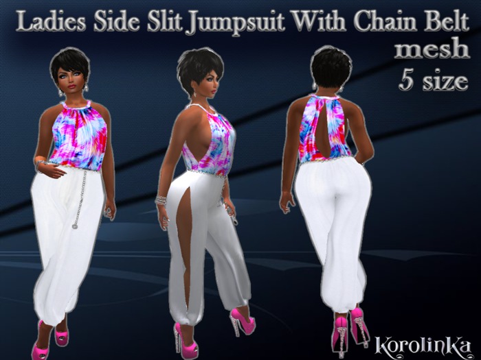 Ladies Side Slit Jumpsuit With Chain Belt