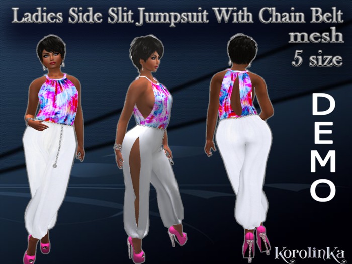 DEMO Ladies Side Slit Jumpsuit With Chain Belt