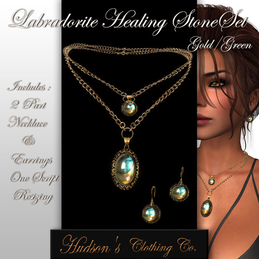 ~Labradorite Healing Stone Set Gold/Green*COPY*~Candace Hudson