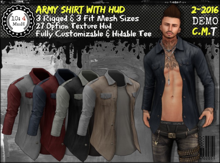 *10: 4 ~ MesH ~ Army Shirt ~ With Texture Hud ~ Demo