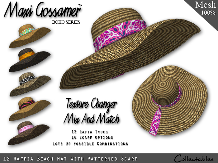 Raffia Beach Hat With Scarf