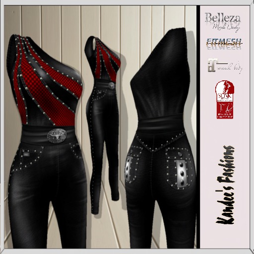 Second Life Marketplace Red & Leather Bodysuit Belleza,Fitmesh,Slink