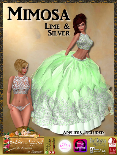 *Goddess* Mimosa Gown Lime and Silver