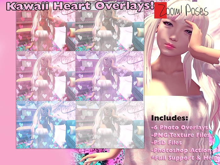 !Zoom! Kawaii Heart Overlays (PNG, Textures, PSD, Action)