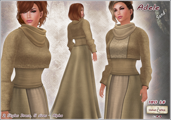 [V/W] Adele Dress Sand - Medieval Fantasy or FW winter gown, 2 styles