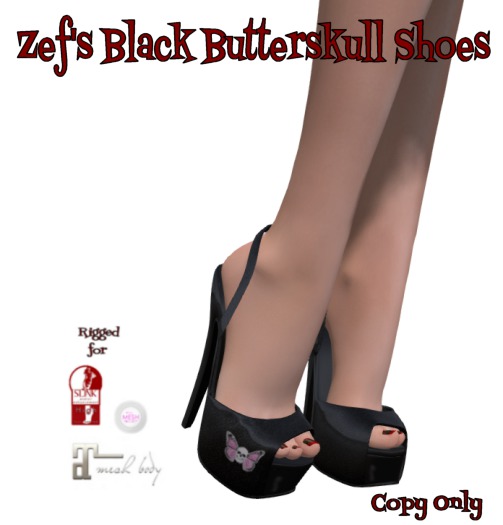 Zef's Rockabilly Black Butterfly Skulls Shoes for Maitreya Slink & TMP
