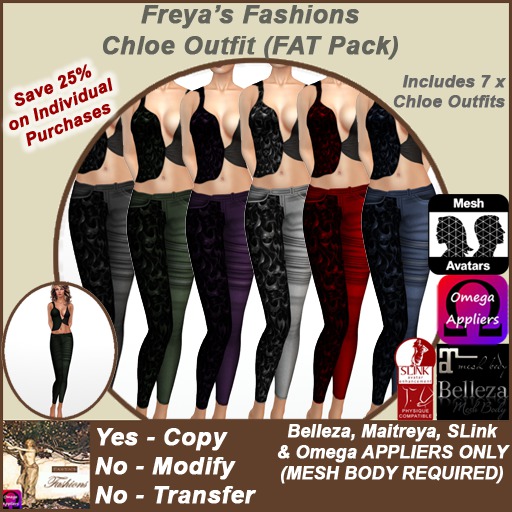 Freya's Fashions Chloe Outfit (FAT Pack x 7)