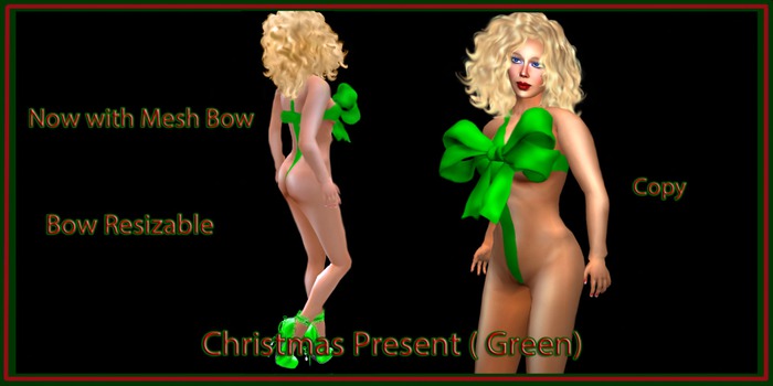 CHRISTMAS PRESENT ( GREEN ) ( Mesh Bow )
