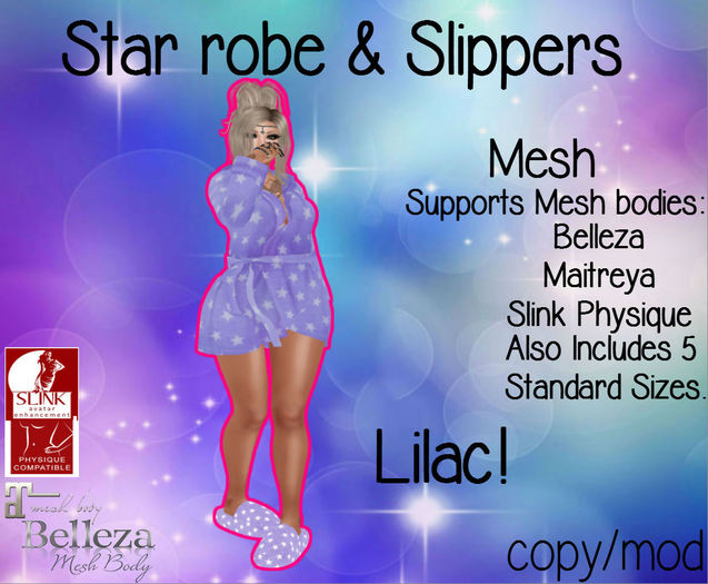 .:OMG:. Star Robe & Slippers. Lilac
