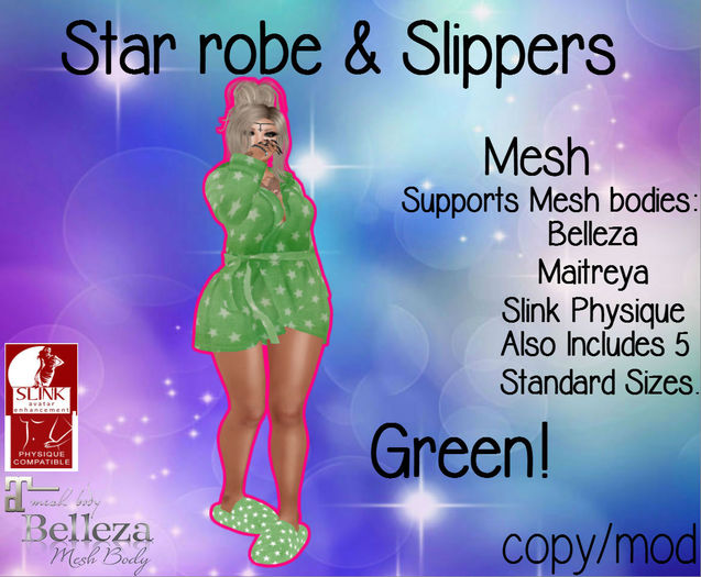 .:OMG:. Star Robe & Slippers. Green