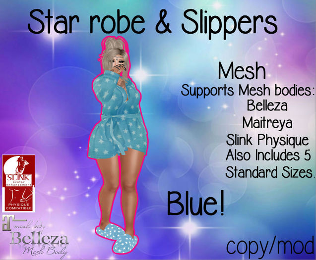 .:OMG:. Star Robe & Slippers. Blue