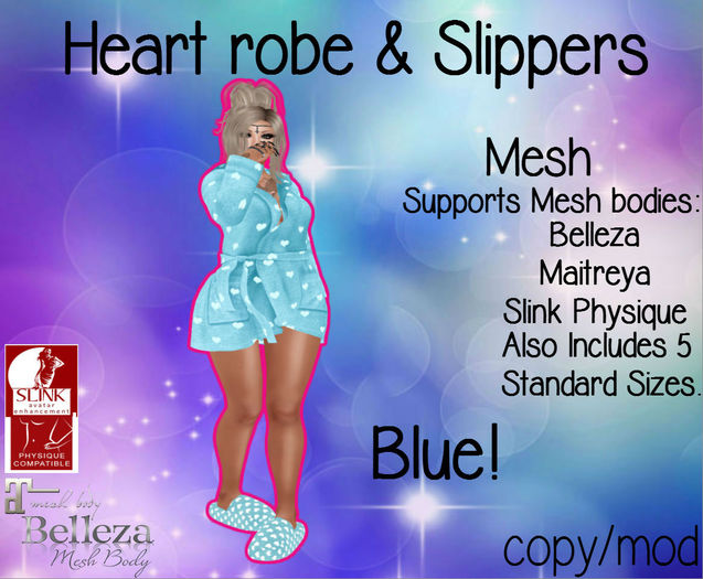 .:OMG:.Heart Robe & Slippers. Blue