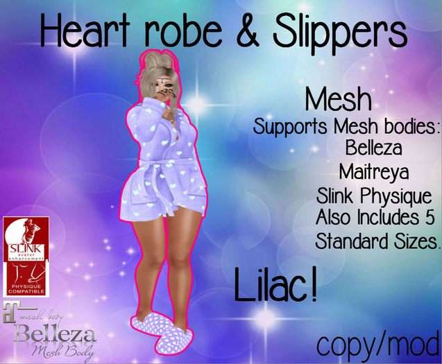 .:OMG:.Heart Robe & Slippers. Lilac