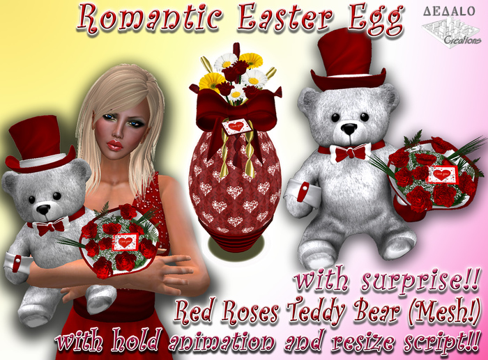 Romantic Easter Egg (with surprise Pink Teddy Bear) * SPECIAL PRICE Happy Easter Promo * 