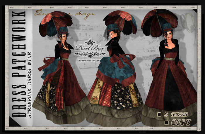 PIXEL BOX - Steampunk Patchwork Dress wine (box)