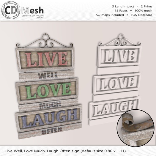 Live Love Laugh Sign [Full Perm | Mesh]