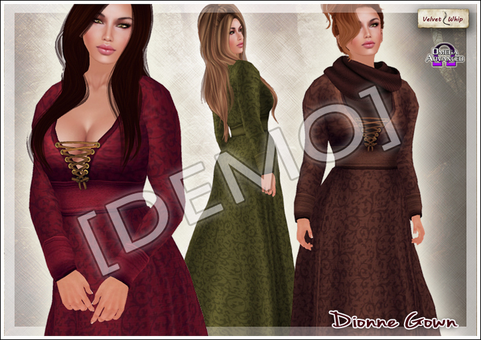DEMO [V/W] Dionne Gown - Medieval fantasy lady dress in 5 classic + 3 fitted mesh sizes, w/ omega appliers