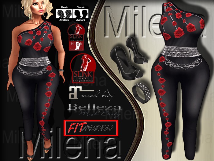 Milena_ ROSE One Shoulder Full Body Suit FITMESH DEMO
