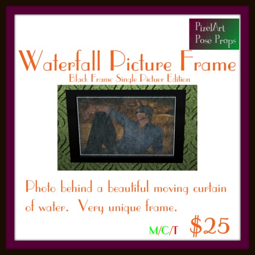 PixelArt Waterfall Picture Frame Black