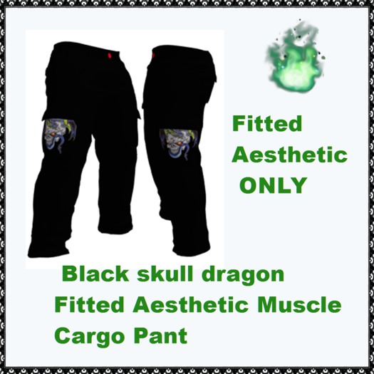 Second Life Marketplace 5020 Black skull dragon Fitted Aesthetic Muscle Cargo Pant Boxed