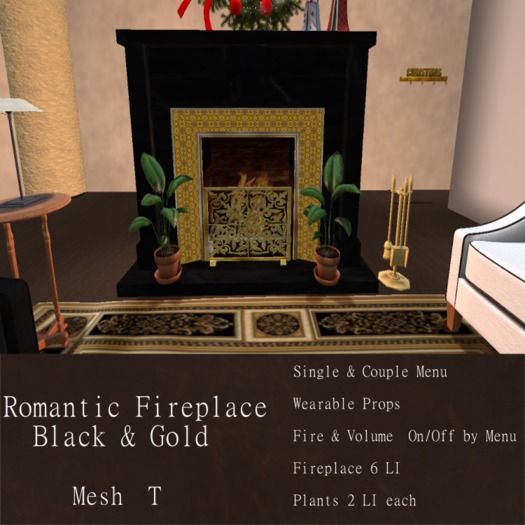 K&J Romantic Fireplace Black & Gold